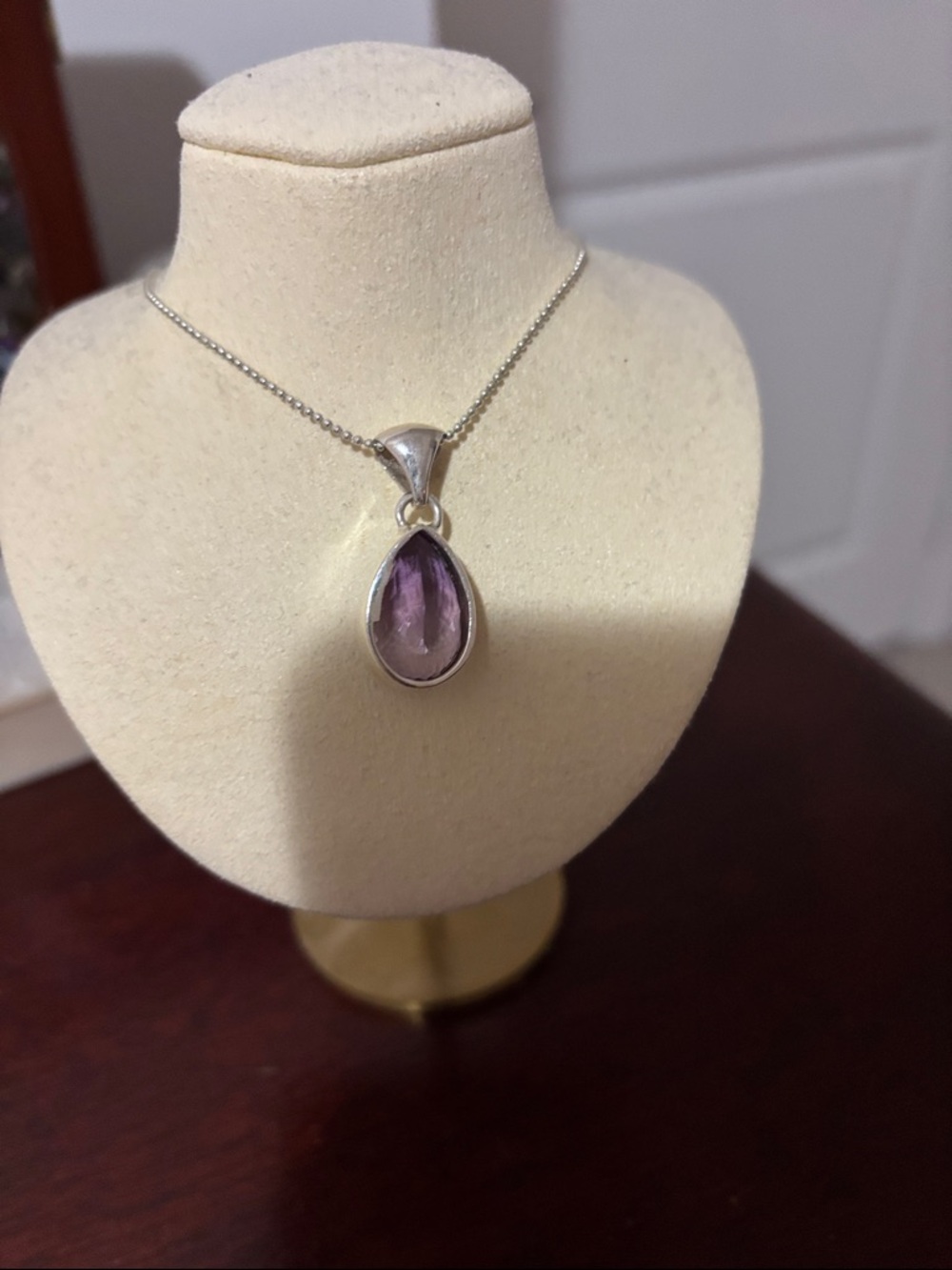 Sterling Silver Teardrop Amethyst Pendant Necklace - Purple. Earrings clip one